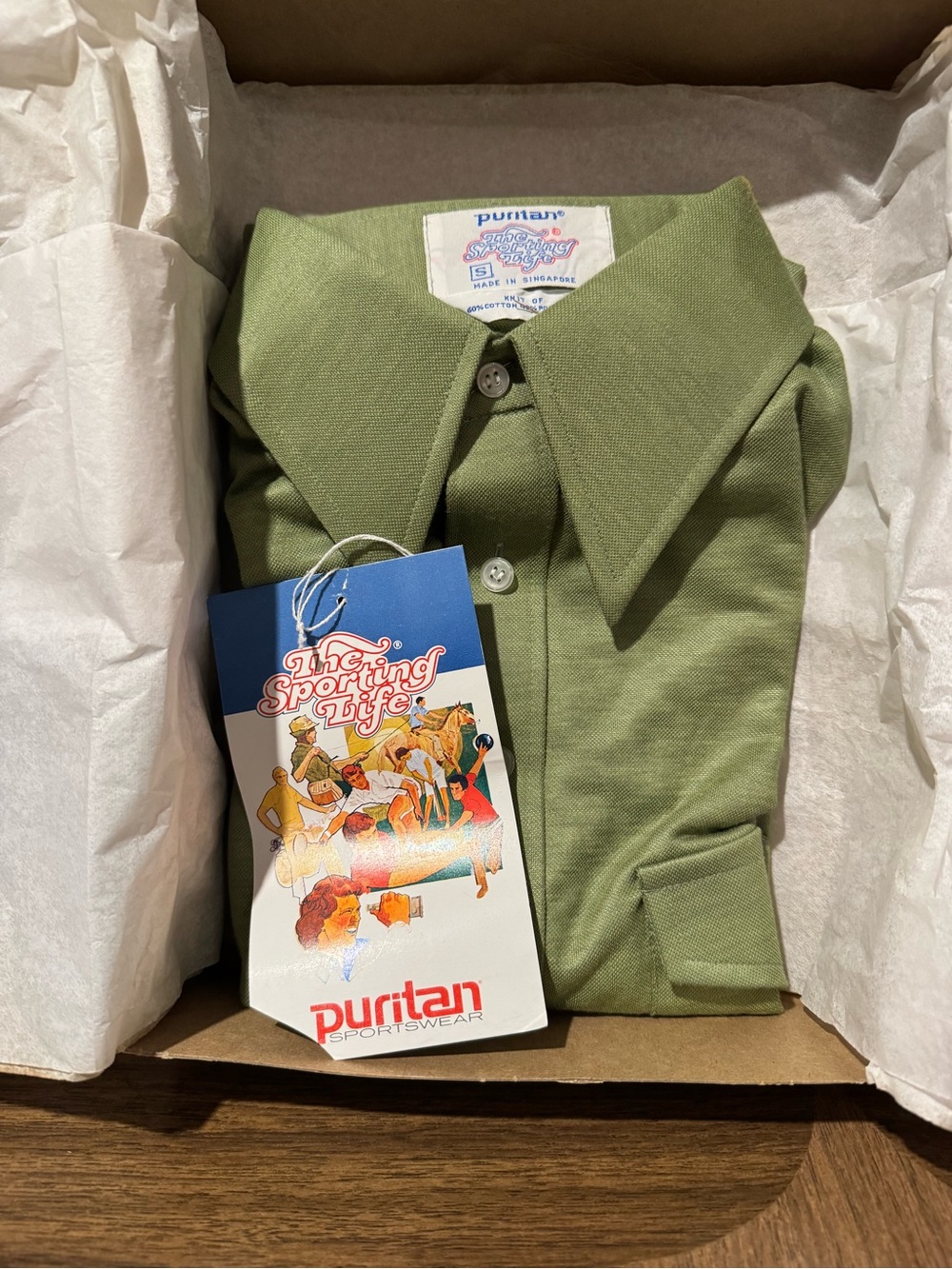New -Puritan Light Olive Green Polo Shirt with Sporting Life Tag